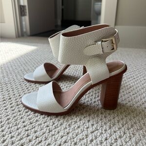 Joie White and Brown Leather Sandals with Chunky Heel